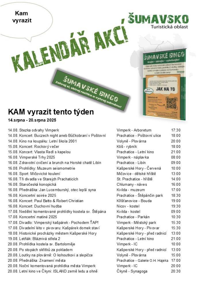 Kalendář akcí pro 33. týden 2025