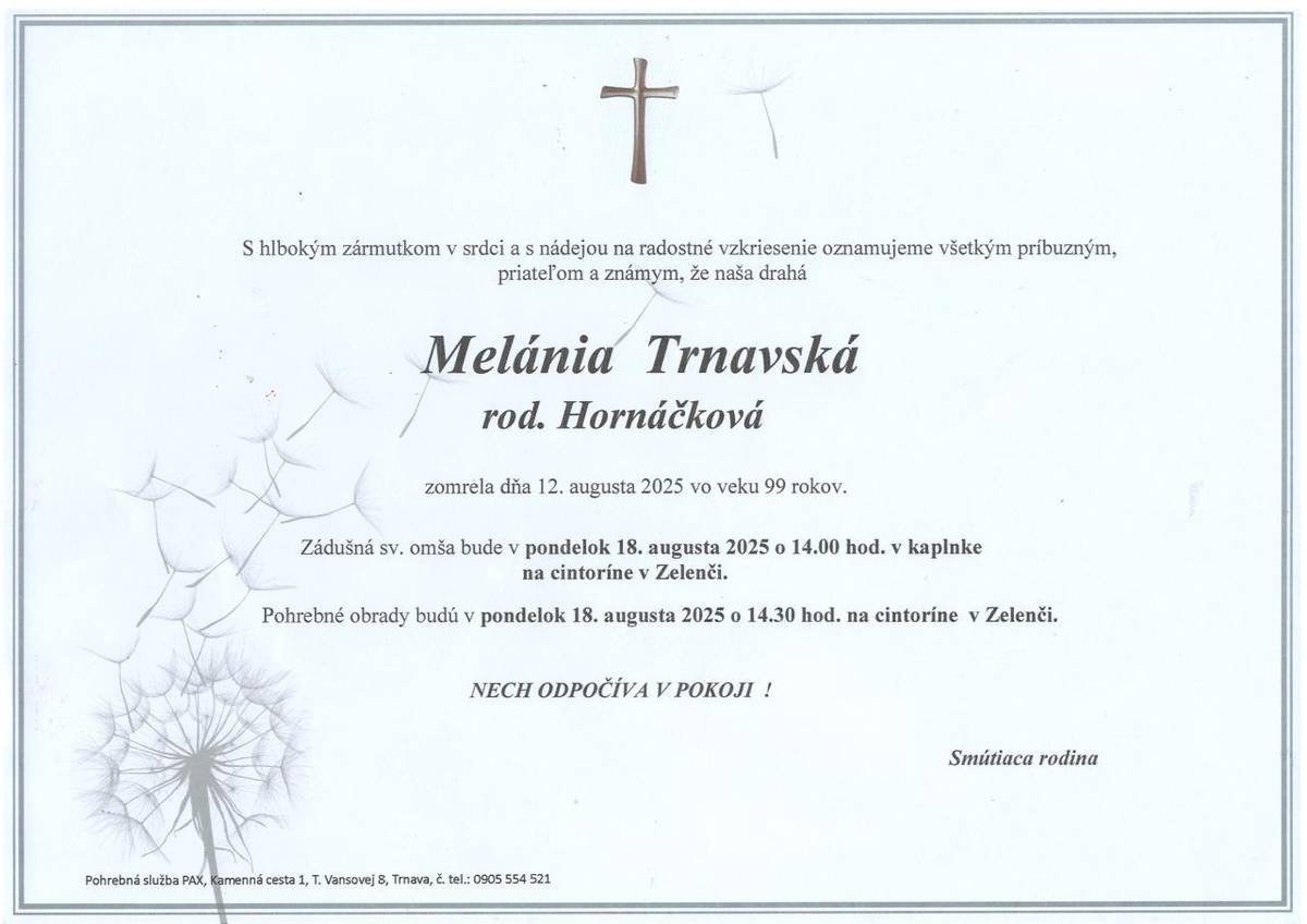 p. Melánia Trnavská, rod. Hornáčková