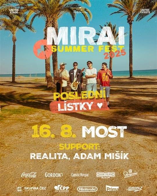 V sobotu 16. 8. 2025 vypukne na Benediktu očekávaný Mirai Summer Fest. Oblíbená kapela přiveze skvělou atmosféru s našlapaným programem, super jídlem, drinky, a především nabitou večerní show. Začátek je v 15:00. Více informací zde.