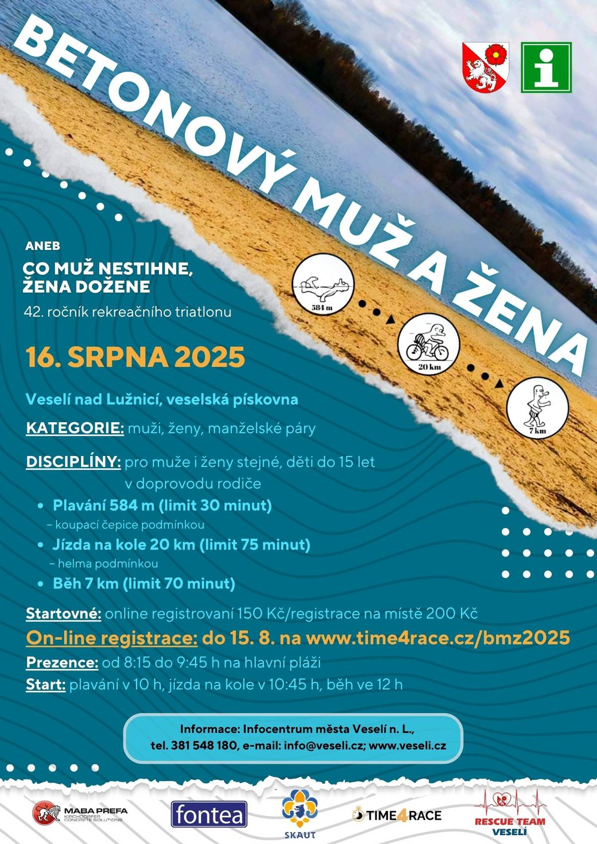 Nyní je registrováno 150 účastníků a elektronická rezervace byla uzavřena. Na zítra zbývá posledních 30 volných míst k prezenční registraci od 8:15 do 9:45. Celkové kapacita je 180 účastníků. ❗️ PŘIJĎTE VČAS ❗️ 🏊🚴♂️🏃