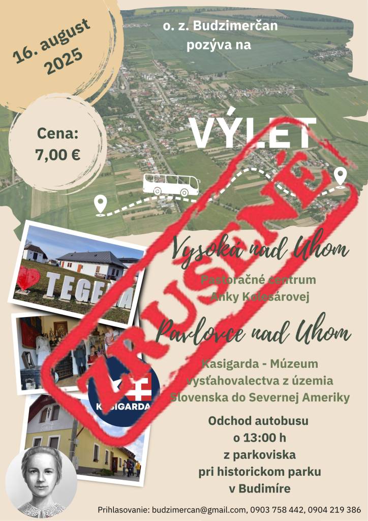 Plánovaný výlet 16.8.2025 (sobota) do Pavloviec nad Uhom sa ruší z dôvodu malého záujmu.