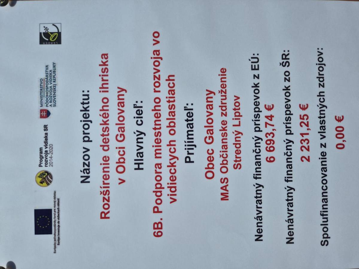 Rozšírenie detského ihriska v obci Galovany