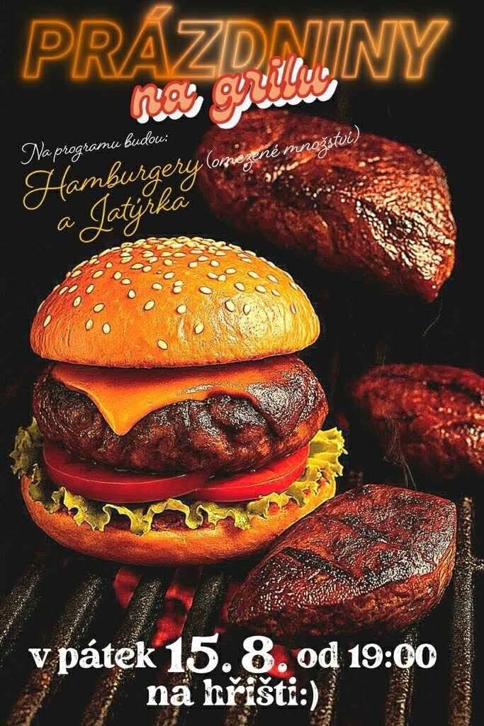 I tento pátek 15.8.2025 od 19 hod pokračuje dráždění Vašich chuťových buněk grilovanými specialitami od SDH Krasonice. Všichni jste srdečně zváni na hamburgery (omezené množství) a jatýrka.