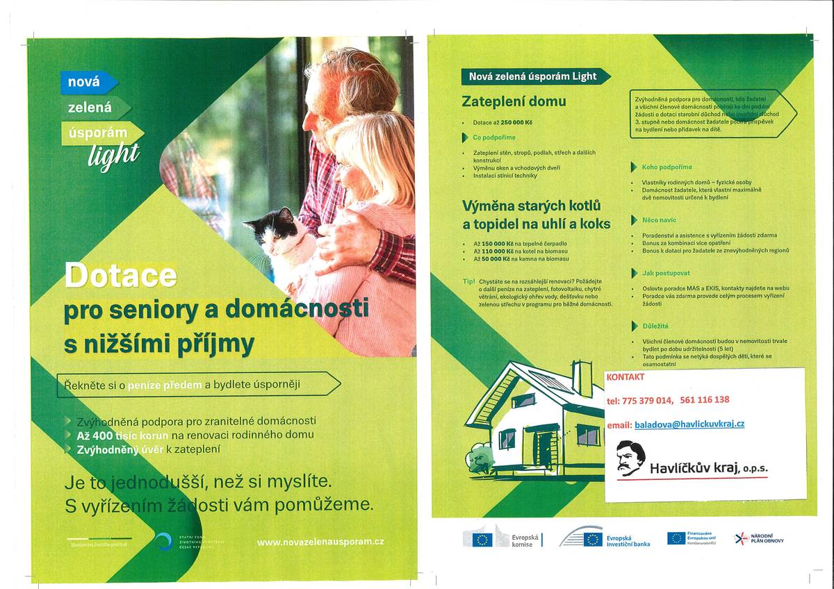 Dotace pro seniory a domácnosti s nižšími příjmy