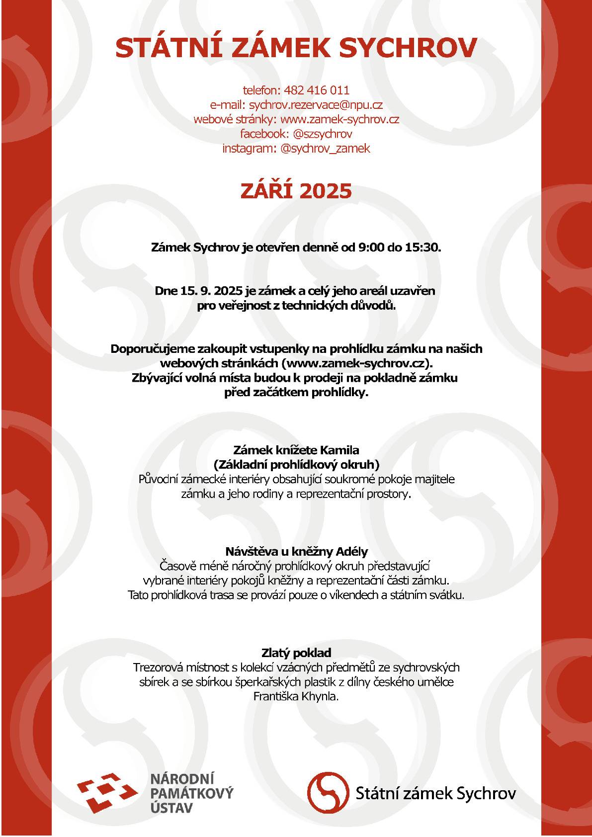 Kulturní akce na září 2025 na zámku Sychrov naleznete v příloze.