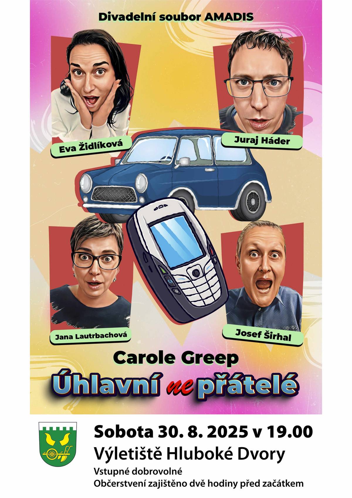 V rámci Hlubockého divadelního léta 2025 pro vás máme další lahůdku! Divadelní soubor AMADIS přiváží svou úspěšnou francouzskou crazy komedii ÚHLAVNÍ NEPŘÁTELÉ Přijďte se zasmát a prožít nezapomenutelný letní večer. KDY? V sobotu 30. srpna 2025 v 19:00 KDE? Ve Výletišti Hluboké Dvory Už dvě hodiny před začátkem, tedy od 17:00, pro vás bude připraveno bohaté občerstvení. Dejte si něco dobrého a nalaďte se na divadelní vlnu! Vstupné je dobrovolné! Těšíme se na vás!