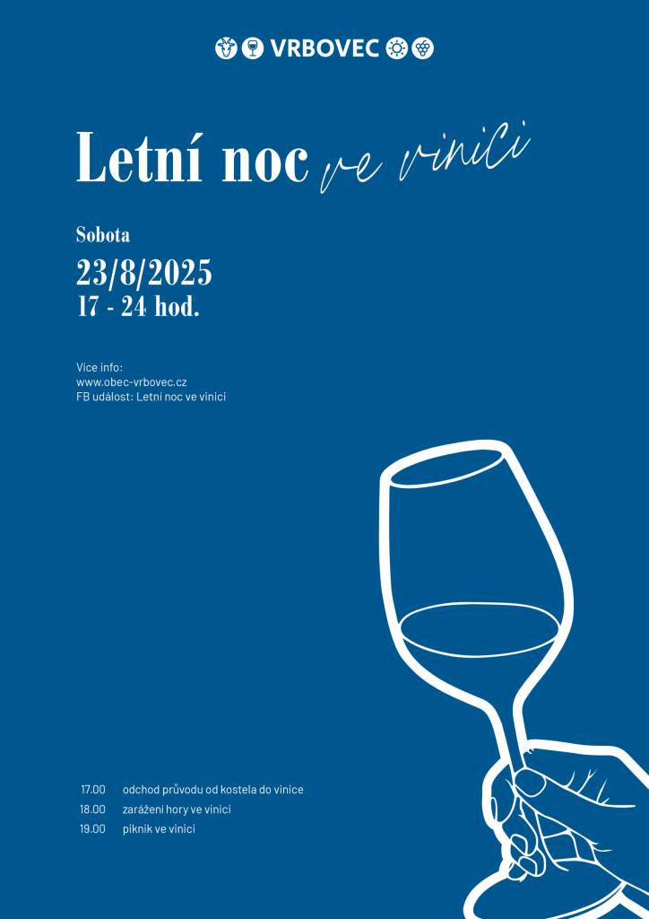 Zarážení hory ve vinici s cimbálkou, ochutnávka vín z hroznů zrajících v našich vinicích, dobré jídlo a večerní pohodová kapela v letním podvečeru. V ceně vstupného za 200,- Kč je i originální sklenička. Tak jste všichni zváni.