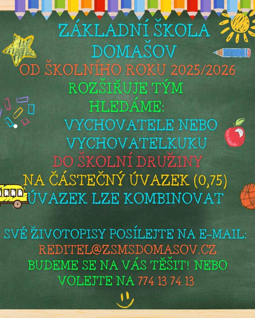 ZŠ Domašov hledá vychovatele a vychovatelku