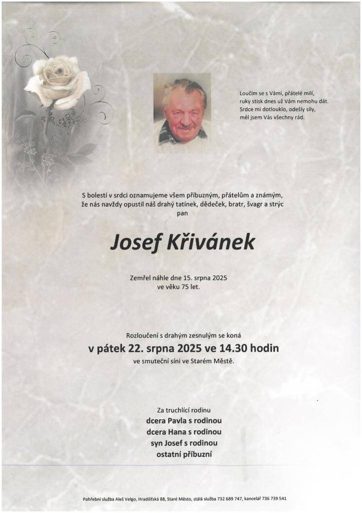 pan Josef Křivánek, 75 let
