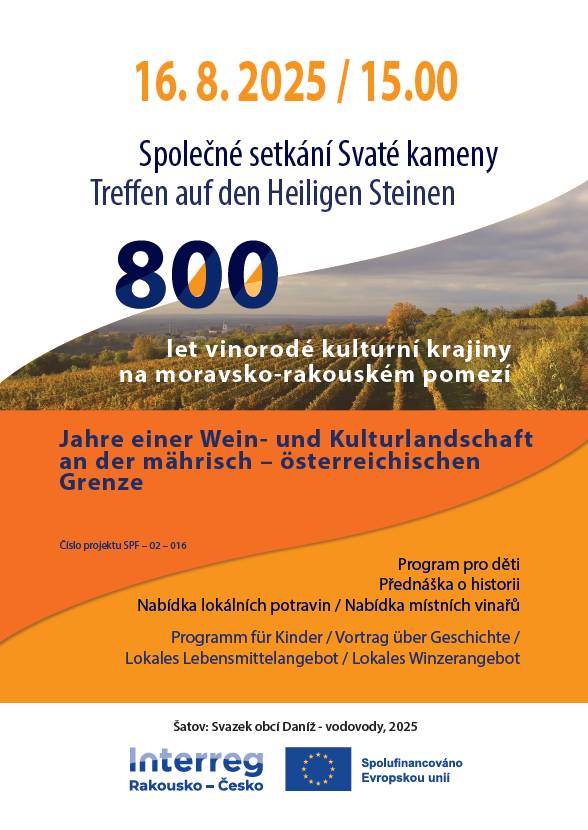 Dne 16.08.2025 proběhne na Svatých kamenech představení nové knihy o historii obcí - 800 let vinorodé kulturní krajiny na moravsko - rakouském pomezí.