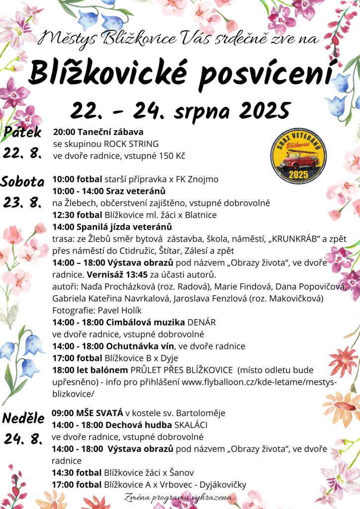 Blížkovické posvícení 22.8.-24.8.2025
