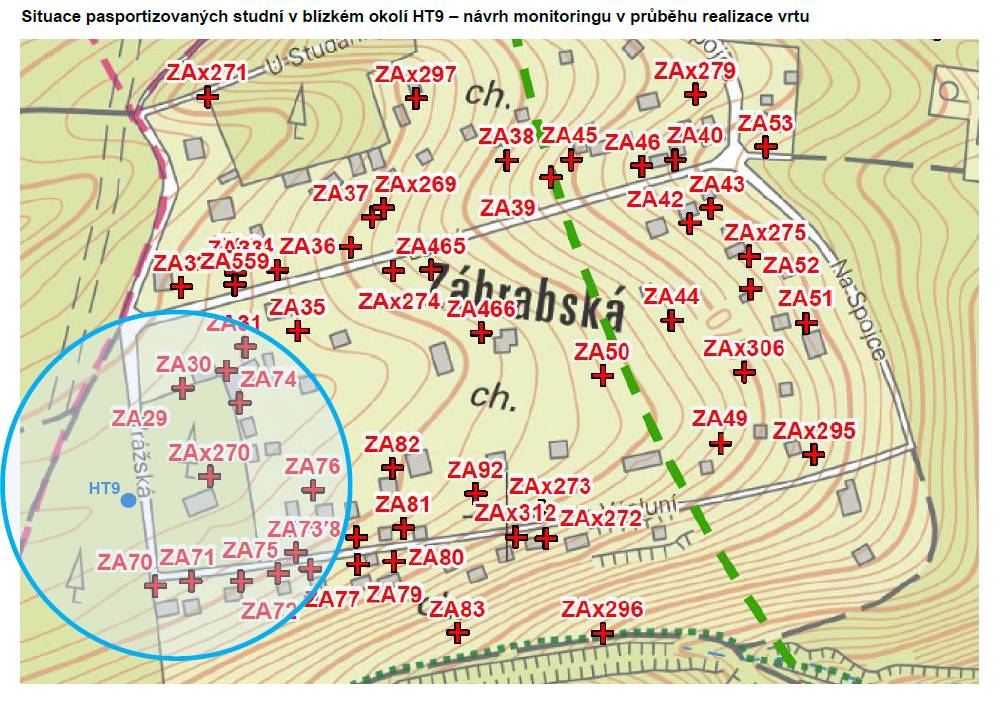 V úterý 19.8. a ve čtvrtek 21.8 2025 nepůjde na Záhrabské elektřina, a to po oba dny od 7:15 do 16:45 hod. !!! Během podzimu také budou zahájený další práce na geologockém průzkumu před stavbou tunelu. Hydrogeologický vrt o průměru 250 mm a cca 180 m hluboký má vzniknout v horní části osady Záhtabská (viz mapka v příloze.  Studny v okruhu 150 m budou během vrtání průběžně monitorovány. Postup v případě zjištění poklesu hladiny spodní vody je popsán ve zprávě zástupce firmy SG Geotechnika: Pro realizaci vrtu HT9 počítáme s kontinuálním monitoringem hladiny podzemní vody na dostupných objektech v okruhu cca 150 m. Návrh monitorovaných objektů je znázorněn v příloze. Vlastní vrt je vyprojektován tak, aby neovlivnil svrchní zvodeň, která je jímána v blízkých zdrojích. V průběhu první fáze vrtání bude tento kolektor odizolován ocelovou výpažnicí, která bude ve vrtu zacementována a utěsní tak možné přítoky. V druhé fázi bude vrt prohlouben do konečné hloubky 186 m. Do vrtu bude usazena PVC pažnice (plná v hloubkové úrovni 0 – 120 m; perforovaná v hloubce 120 – 186 m). Ve spodní části vrtu bude perforovaná pažnice obsypána kačírkem frakce 2-4 mm. V horní části vrtu pak bude prostor mezi plnou pažnicí a stěnou vrtu v úseku 0 – 120 m zatěsněn a odizolován. Díky tomuto postupu by v průběhu realizace vrtu ani následných čerpacích zkoušek nemělo k negativnímu ovlivnění okolních zdrojů podzemní vody vůbec dojít. V případě, že by monitoring i tak potvrdil ztrátu vody ve vazbě na realizaci vrtu, bude s investorem prací domluvena buď náhrada škody a zajištění nového zdroje, nebo bude vrt zlikvidován a zatěsněn, a poměry uvedeny do původního stavu Pokud budete potřebovat další informace k realizaci průzkumného hydrogeologického vrtu, tak se na nás prosím neváhejte obrátit.  Mgr. Jiří Tlamsa inženýrský geolog jiri.tlamsa@geotechnika.cz