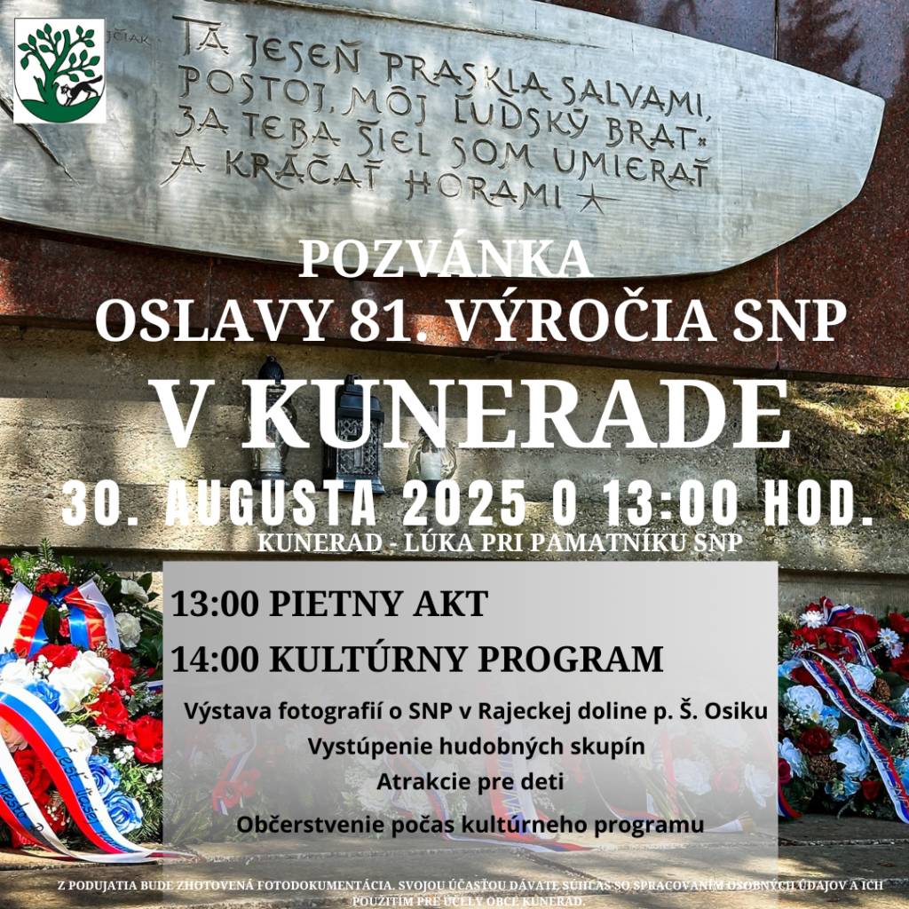 POZVÁNKA OSLAVY 81. VÝROČIA SNP V KUNERADE