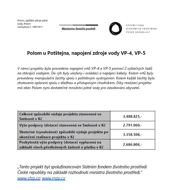 Polom u Potštejna, napojení zdroje vody VP-4, VP-5