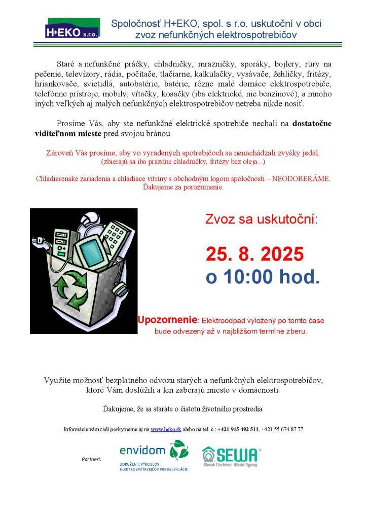 Zber elektro odpadu 25.08.2025