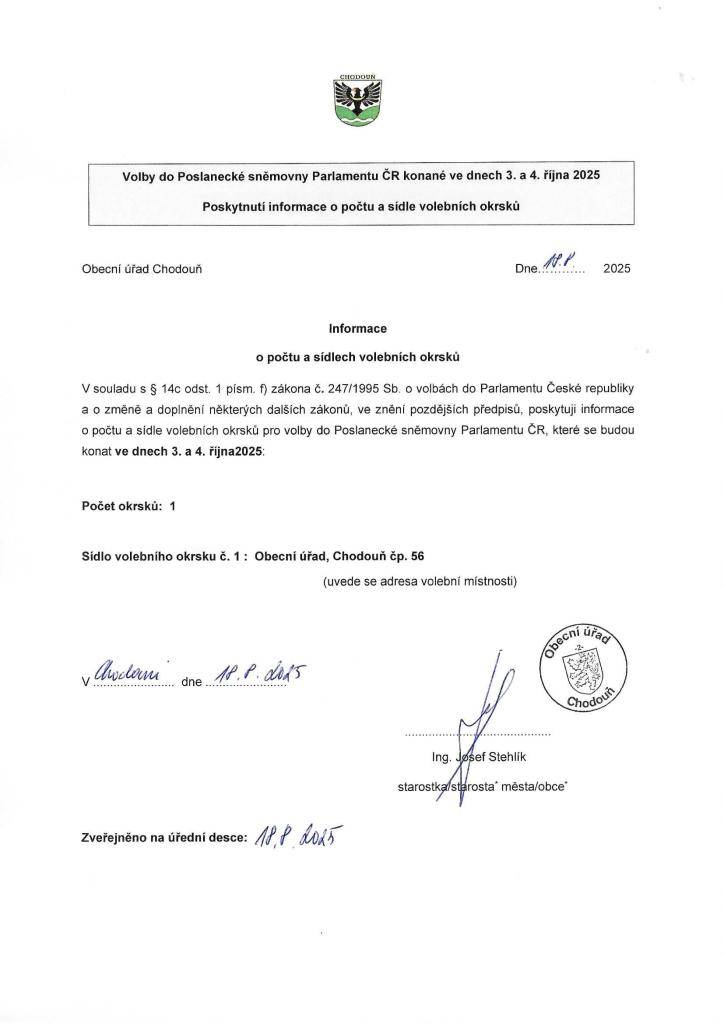 Informace o počtu a sídlech voleních okrsků