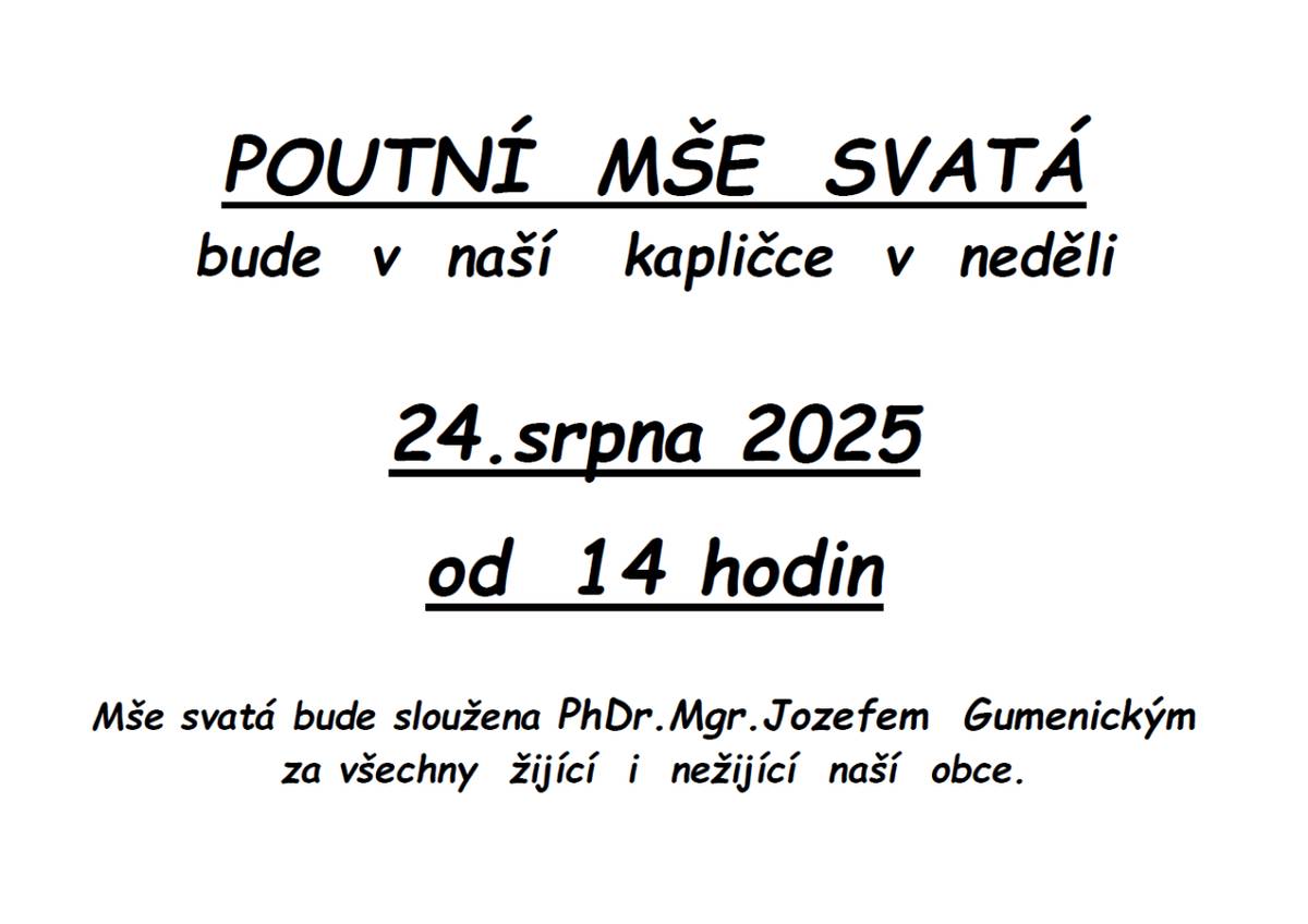 Neděle 24.8.2025  od 14:00 v Kozárovické kapličce