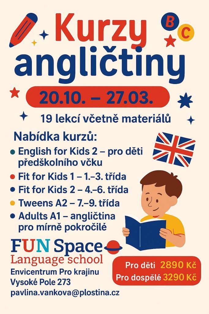 Kurzy se otevřou pouze v případě přihlášení minimálního počtu dětí (4-5 dětí) a jsou kapacitně omezeny (max. 10 dětí v jazykové skupině).