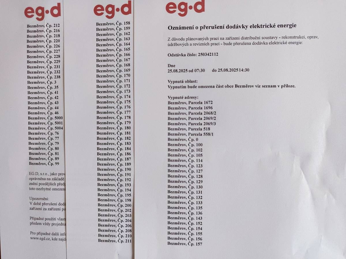 25.8.2025    7:30 až 14:30 2.9.2025      7:44 až 14:45