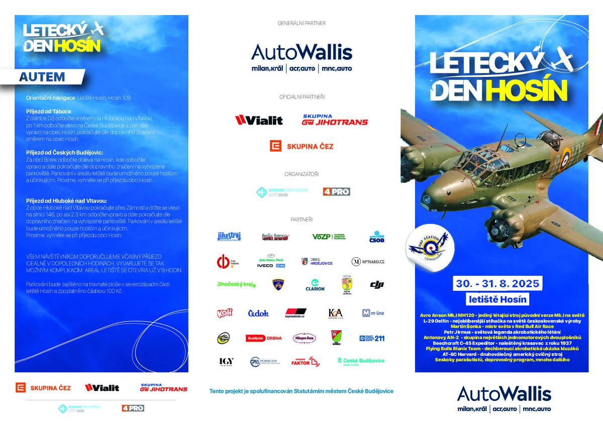 Dobrý den všem. Dovolte mi, abych Vás všechny pozval jménem AEROKLUBU ČESKÉ BUDĚJOVICE - LETIŠTĚ HOSÍN a AGENTURY 4PRO na LETECKÝ DEN HOSÍN. Bližší informace viz. přiložený leták. S přáním hezkého dne Jaroslav Novák - starosta obce Borek.
