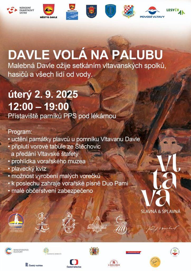 Dne 2.9.2025 od 12 do 19 hodin Davle ožije setkáním vltavanských spolků, hasičů a všech lidí od vody.