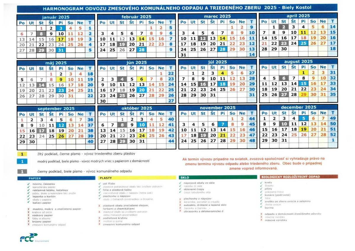 Zber plastov bude prebiehať v piatok 29.augusta 2025.  Upravený zvozový kalendár v prílohe.