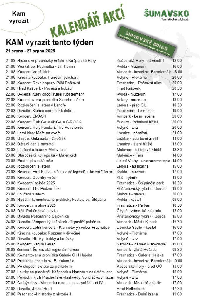 Kalendář akcí pro 34. týden 2025