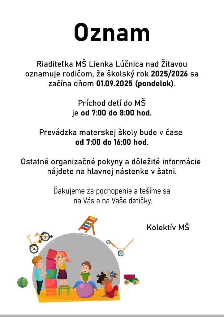 Začiatok školského roka 2025/2026