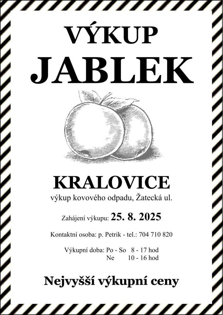 Zahájení výkupu 25.8.2025 v objektu výkupu kovového odpadu, Žatecká ul. Kralovice