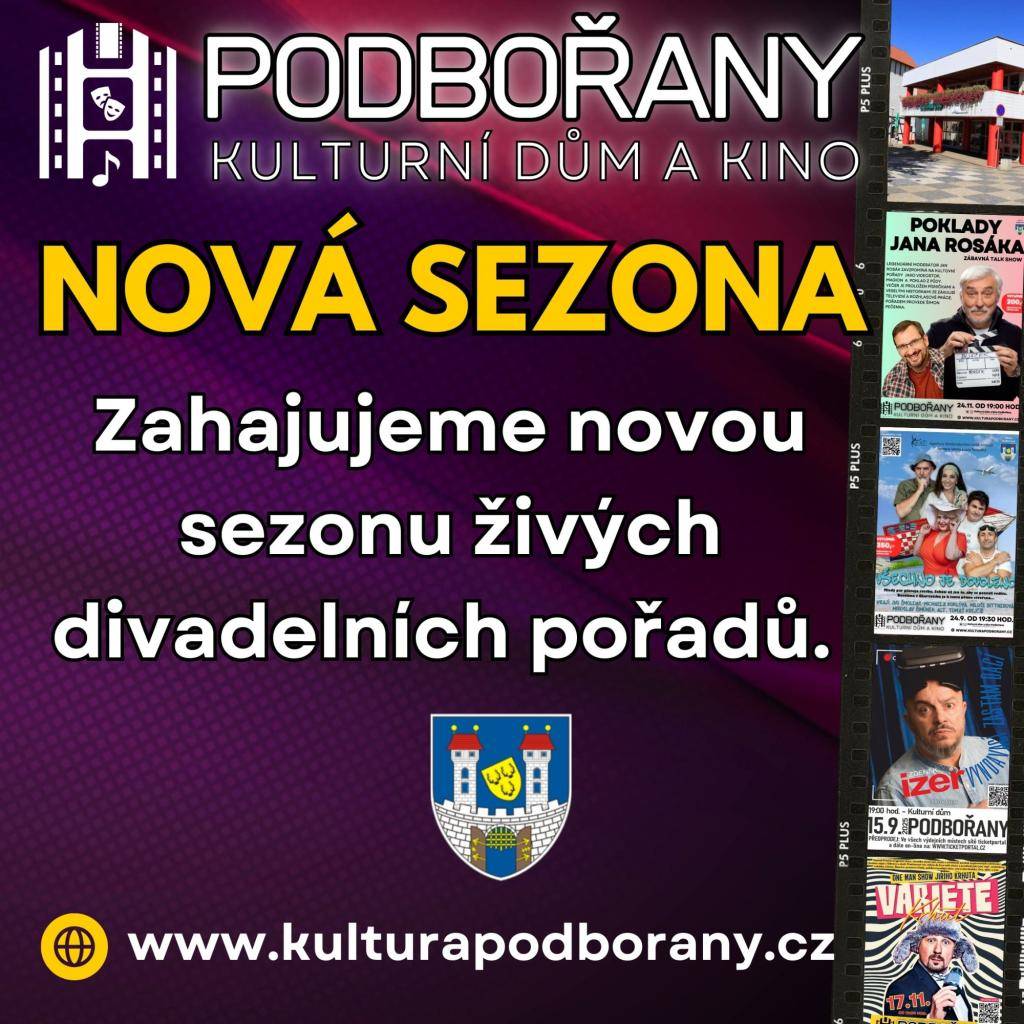 Vážení,  dovolte nám pozvat Vás za kulturou do Podbořan. Zde si můžete prohlédnout informace o připravovaných pořadech v budově Kulturního domu, který se nachází na Masarykovo náměstí.