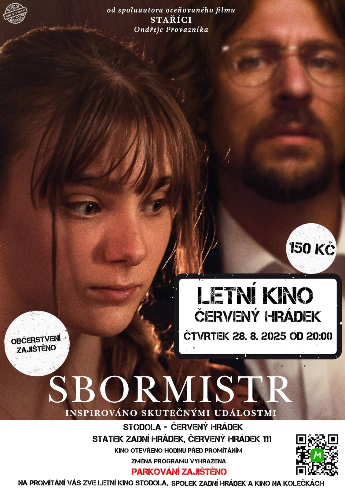 Vážení občané, spolek Zadní Hrádek a Kino na kolečkách vás opět srdečně zvou na promítání letního kina na statku v Zadním Hrádku (Červený Hrádek 111). Tentokrát se můžete těšit na film Sbormistr. Promítání se uskuteční ve čtvrtek 28. srpna od 20 hodin. Cena vstupného je 150,- Kč. Parkování i občerstvení je zajištěno. Kino bude otevřeno hodinu před začátkem promítání.