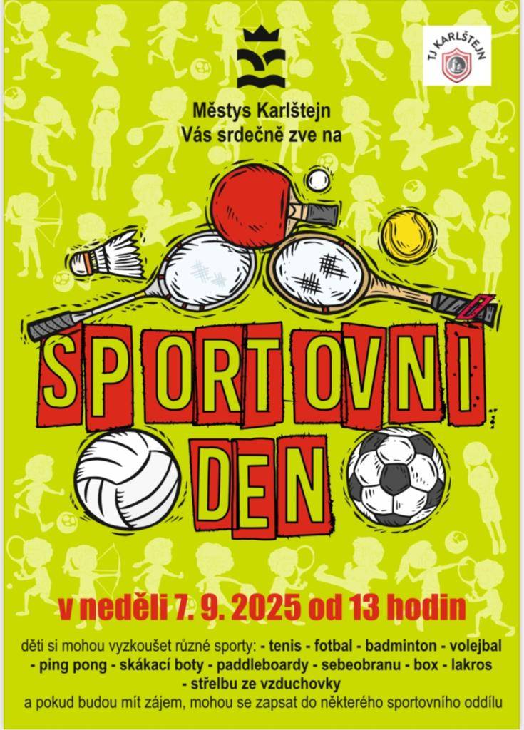 Městys Karlštejn Vás zve na sportovní den 7.9.2025 od 13:00 hod.