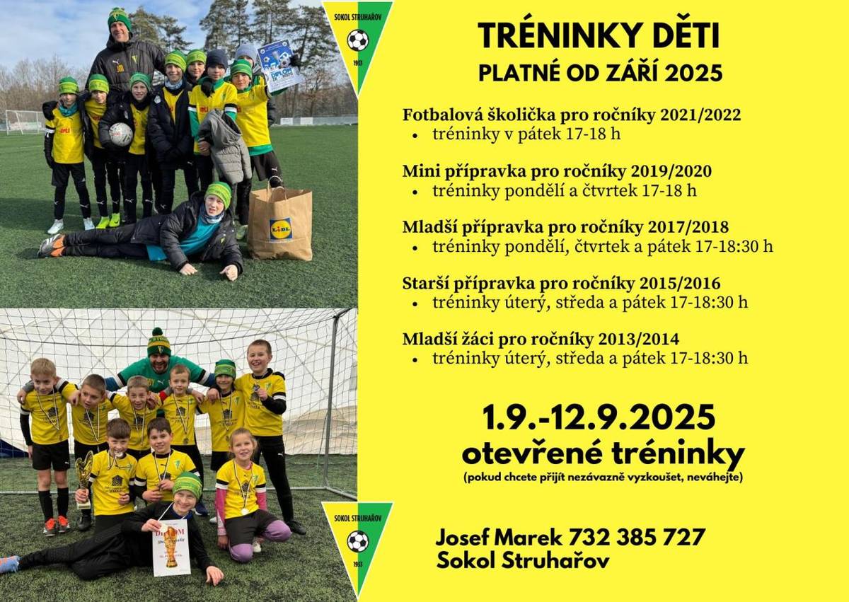 Sokol Struhařov zve všechny zájemce na otevřené tréninky, které se budou konat od 1. do 12. září 2025.