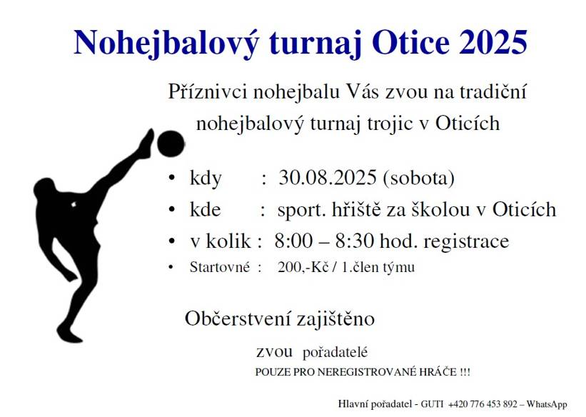 Příznivci nohejbalu Vás zvou na tradiční turnaj trojic v Oticích