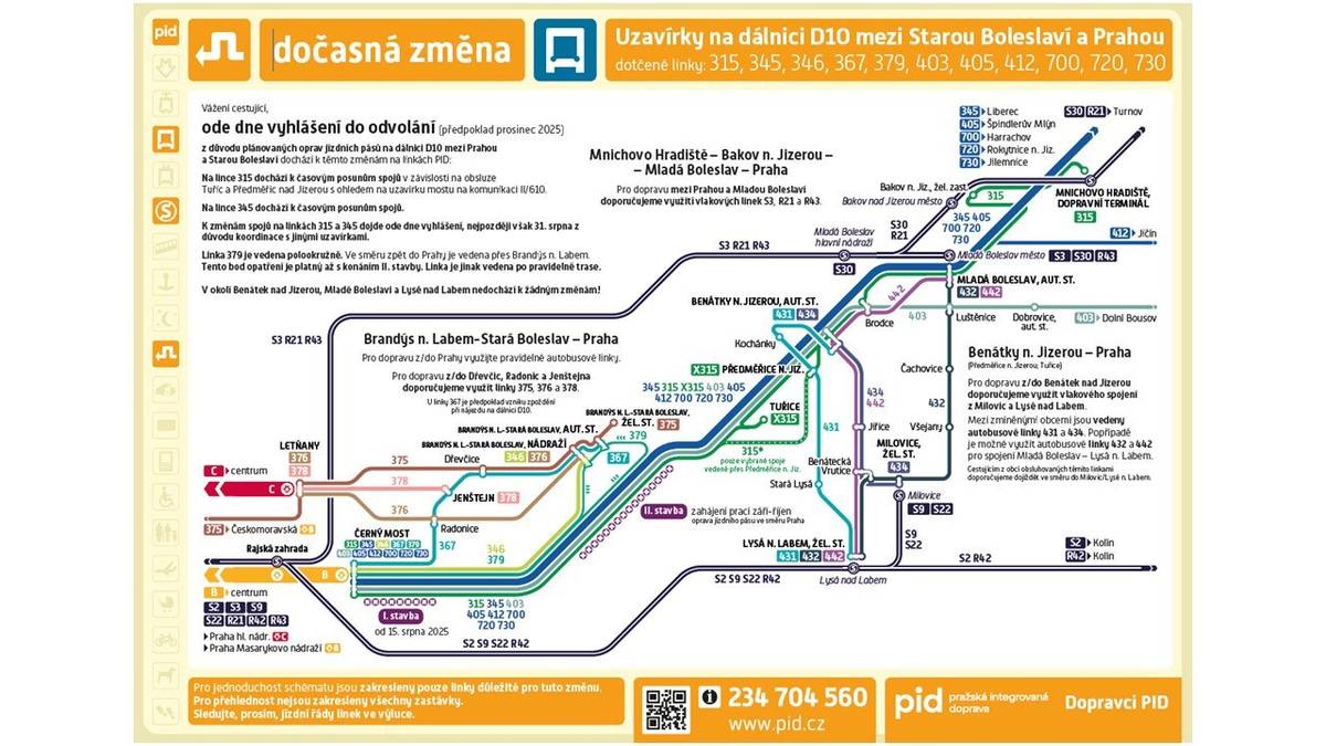 Dovoluji si Vás informovat o zahájení prací na dálnici D10 od MÚK 0. km (Pražský okruh) po 3. km (EXIT Radonice), který může zásadně ovlivnit provoz nejenom autobusové dopravy. Práce probíhat od 15. srpna ve čtyřech různých etapách do měsíce října.