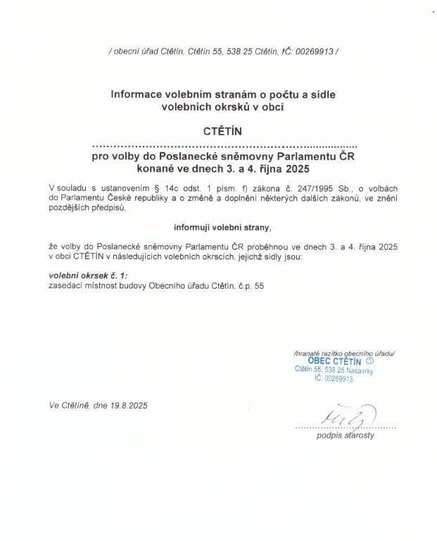 VOLBY do PSP ČR - Informace volebním stranám