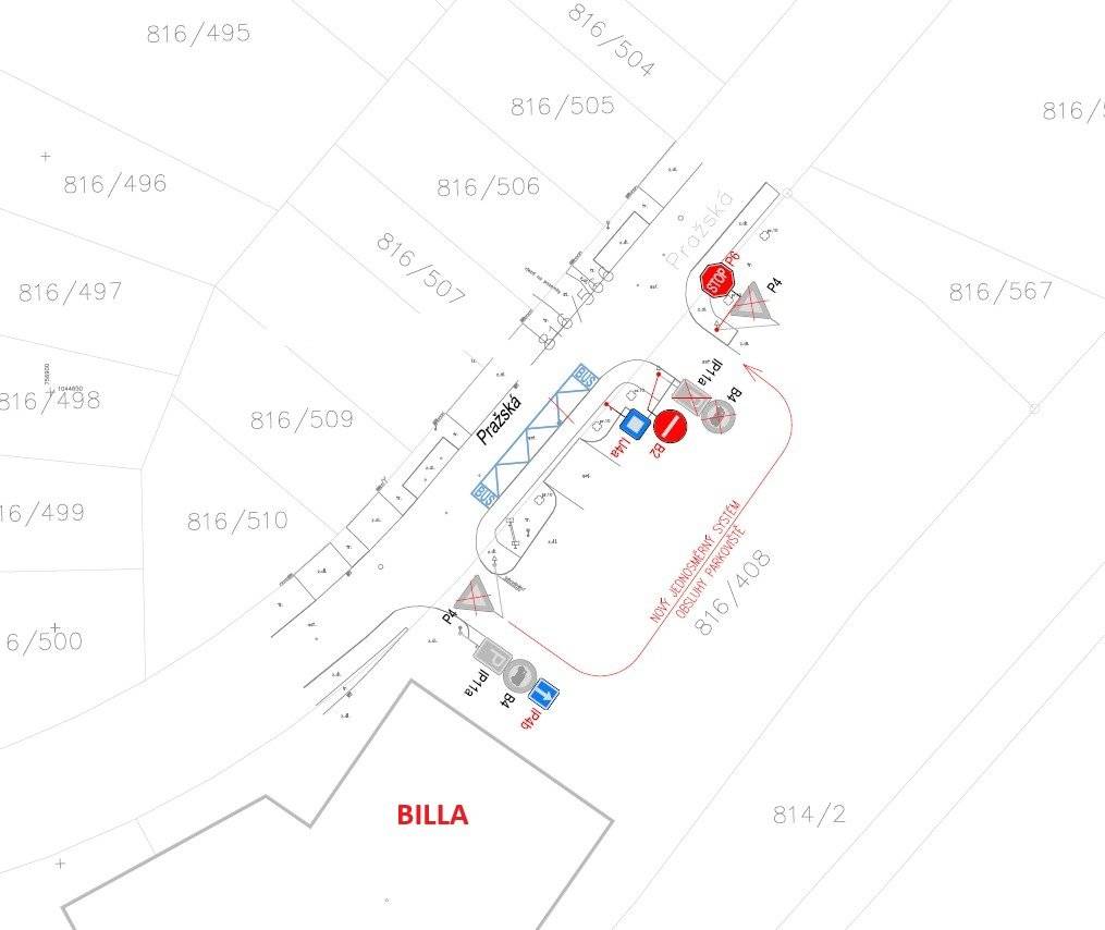 Vážení občané, v termínu od 25. do 28. srpna 2025 budou probíhat práce na nových autobusových zastávkách. Bude osazováno svislé dopravní značení a drobné stavební práce u nově zřízených autobusových zastávek (ul. Hlavní a Pražská). Současně upozorňujeme, že dojde ke změně dopravní obslužnosti parkoviště u prodejny BILLA a to k zjednosměrnění dle přiloženého zákresu. Dbejte, prosím, zvýšené opatrnosti. Děkujeme. Váš MěÚ