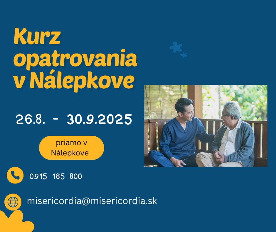 Tím MISERICORDIA n.o. ponúka pre obyvateľov kurz opatrovania v obci Nálepkovo. Cena kurzu je 350 eur,  je možné ho uhradiť aj na splátky .  Kurz sa realizuje priamo v obci a odbornú prax tiež zabezpečia v obecnom zariadení pre seniorov. Vzdelávanie trvá 4 týždne, od 26.8.2025 do 30.9.2025. Kontakt: 0915 165 800