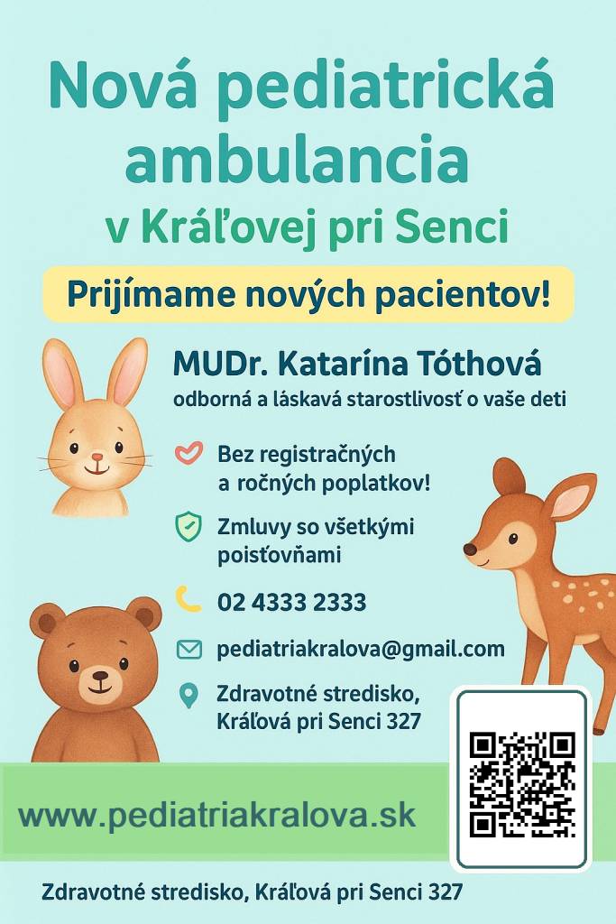 Ambulancia je otvorená od 01.06.2025. Bližšie informácie v priloženom letáku.