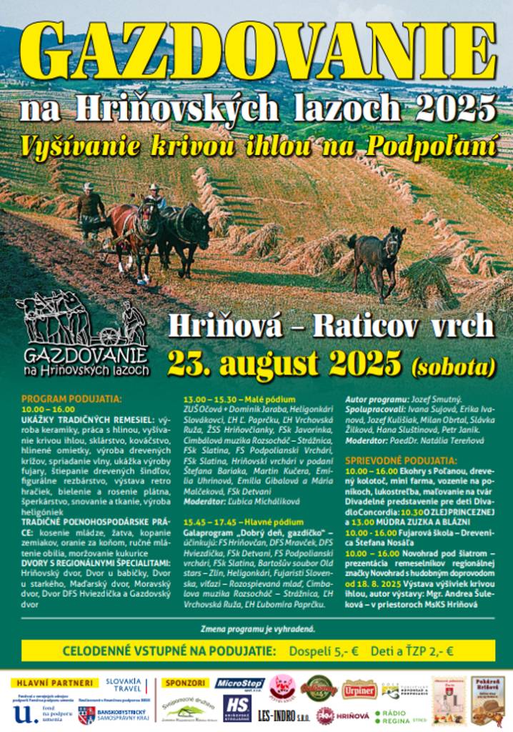 Mesto Hriňová Vás pozýva na 19. Gazdovanie na Hriňovských lazoch 2025
