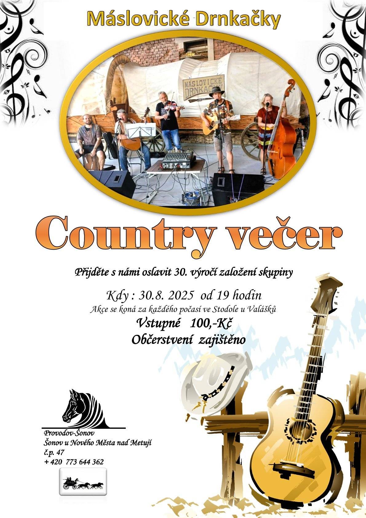 Vážení přátelé, prázdniny jdou do finále⛱. Ale i přesto můžete ještě u nás v obci zažít pohodový country večer🎸. A to již tuto sobotu 30.8. ve Fríském ráji u Valášků v Šonově🐴. Mějte pěkné dny🌞. #obecprovodovsonov #aktuality