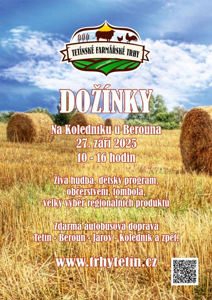 Dne 27.9.2025 se konají Dožínky Na Koledníku u Berouna od 10:00 do 16:00, více v plakátu v příloze.