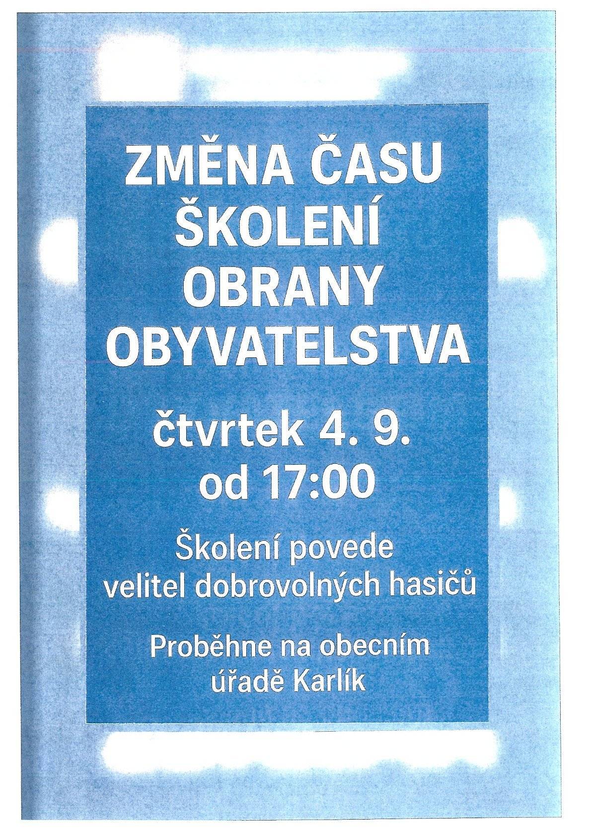 Čas školení, které se bude konat 4.9.2025  se posouvá na 17:00 hodin.
