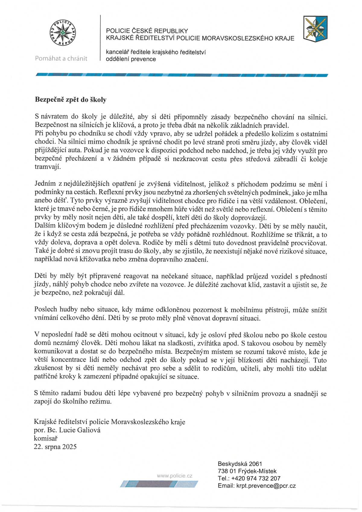 Preventivní článek Policie ČR v příloze.