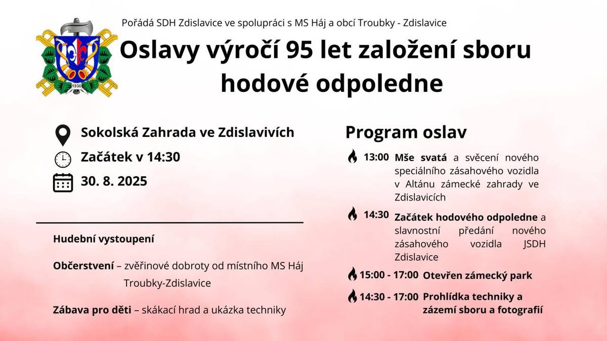 30.8.2025 od 14:30 v sokolské zahradě ve Zdislavicích