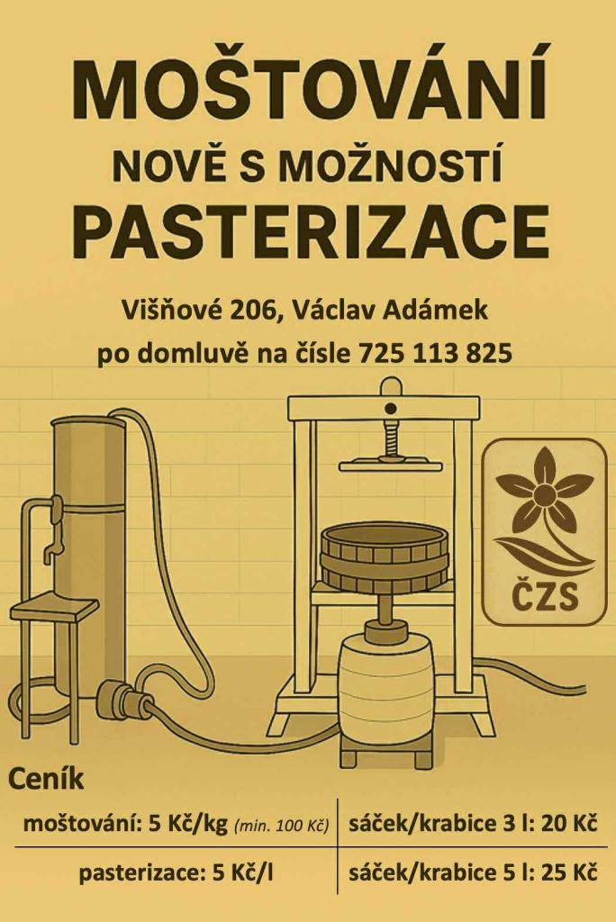 Moštování, nově s možností pasterizace  Višňové 206, Václav Adámek