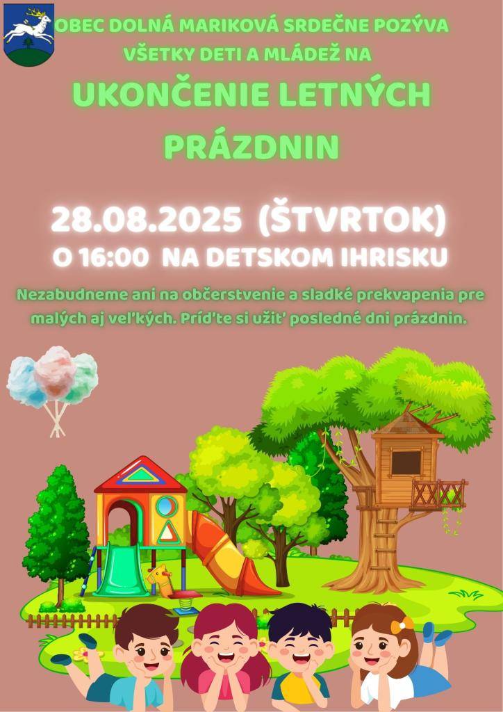 Leto pomaly končí a s ním aj čas letných prázdnin a preto sme pre všetky deti aj mládež pripravili spoločné stretnutie na detskom ihrisku. Tešiť sa môžete na občerstvenie aj súťaže.