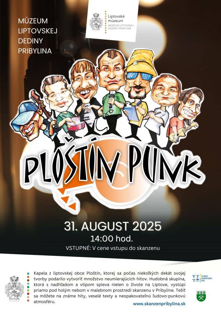 Liptovské múzeum pozýva na koncert liptovskej kapely Ploštín Punk, ktorý sa uskutoční v Múzeu liptovskej dediny Pribylina v nedeľu 31.augusta 2025