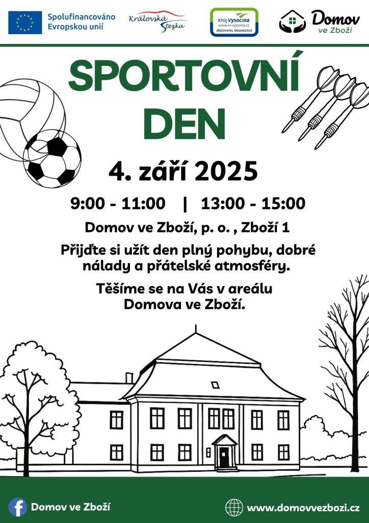 Domov ve Zboží, p.o., Zboží 1  Přijďte si užít den plný pohybu, dobré nálady a přátelské atmosféry. Těšíme se na Vás v areálu Domova ve Zboží.  www.domovvezbzi.cz