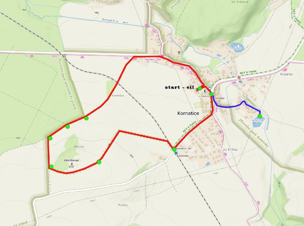 Stezka je určena zejména pro rodiny s dětmi, jako námět na lehkou procházku v okolí malebných Kornatic.  Jedná se o časově nenáročný okruh, který zahrnuje 8 zastavení s informačními tabulkami a konkrétními úkoly.